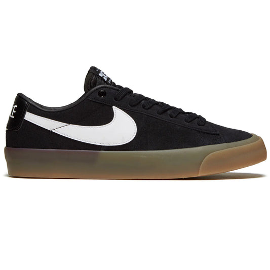 Nike SB Zoom Blazer Low Pro GT Skate Shoes Color: Black/white-black-gum Light Brown