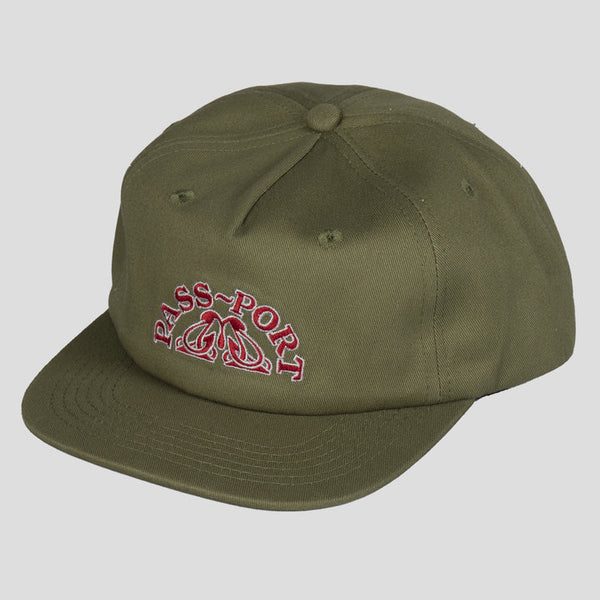 PASS~PORT SKATEBOARDS ~ CRYSTAL 5 PANEL HAT (OLIVE)