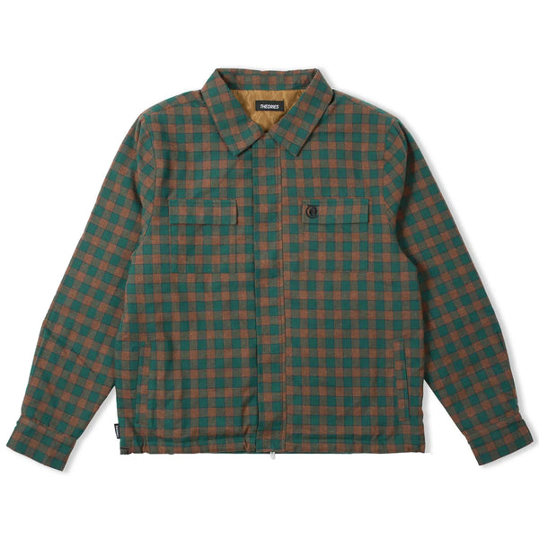 Theories Lantern Qulited Flannel Jacket Green