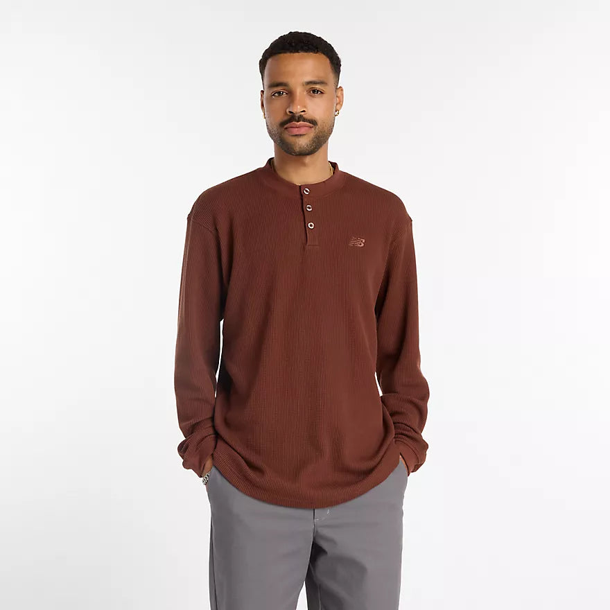Numeric Waffle Knit Long Sleeve Henley ~ Rich Oak