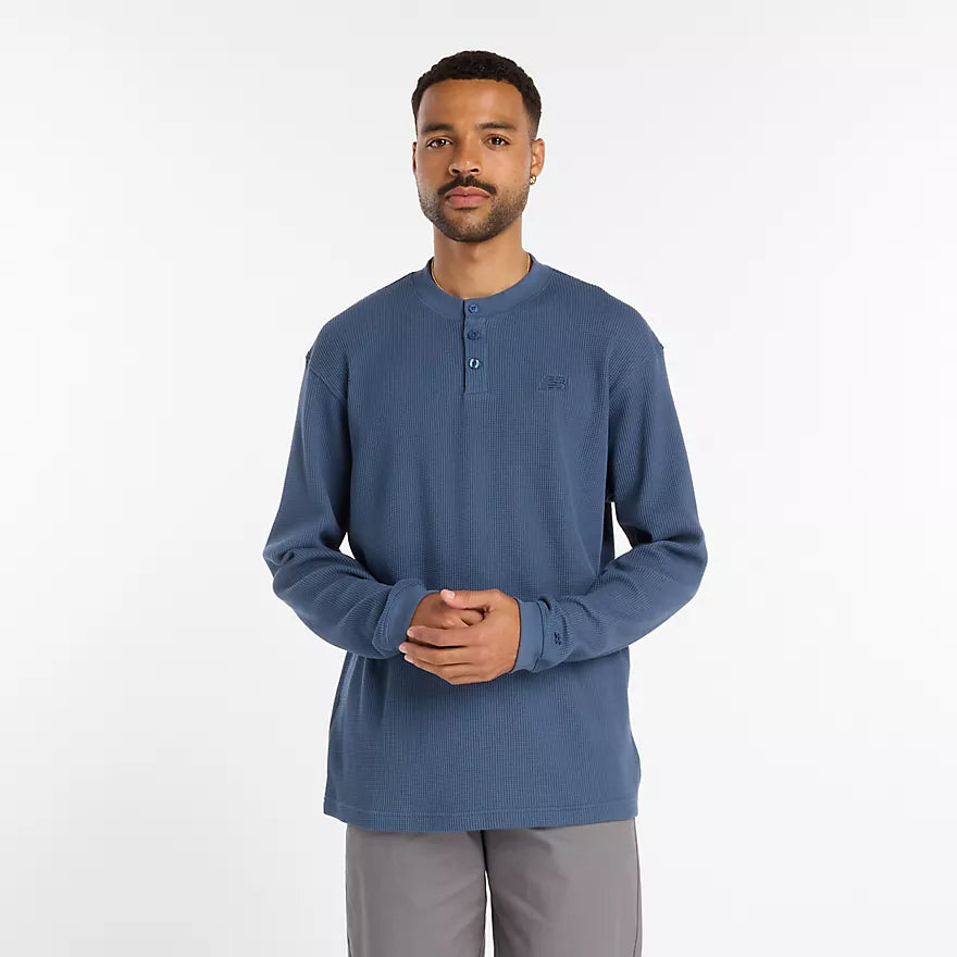 Numeric Waffle Knit Long Sleeve Henley ~ Vintage Indigo