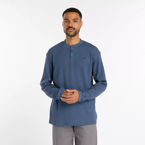 Numeric Waffle Knit Long Sleeve Henley ~ Vintage Indigo